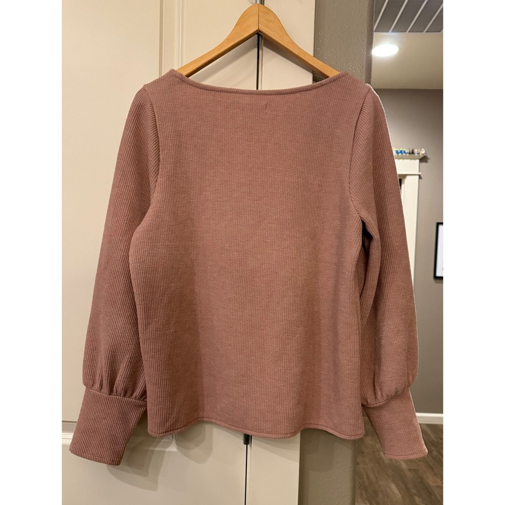 Madewell Women's Dusty Pink/Rose Ottoman Rib Square Neck Puffed Cuff Knit Top L - Picture 5 of 7